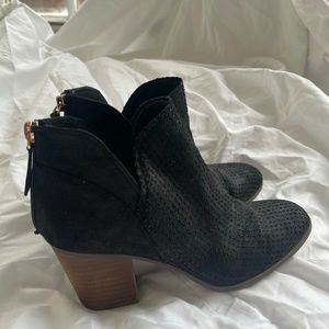 Suede Almond Toe Ankle Fashion, Black, Size 7.5